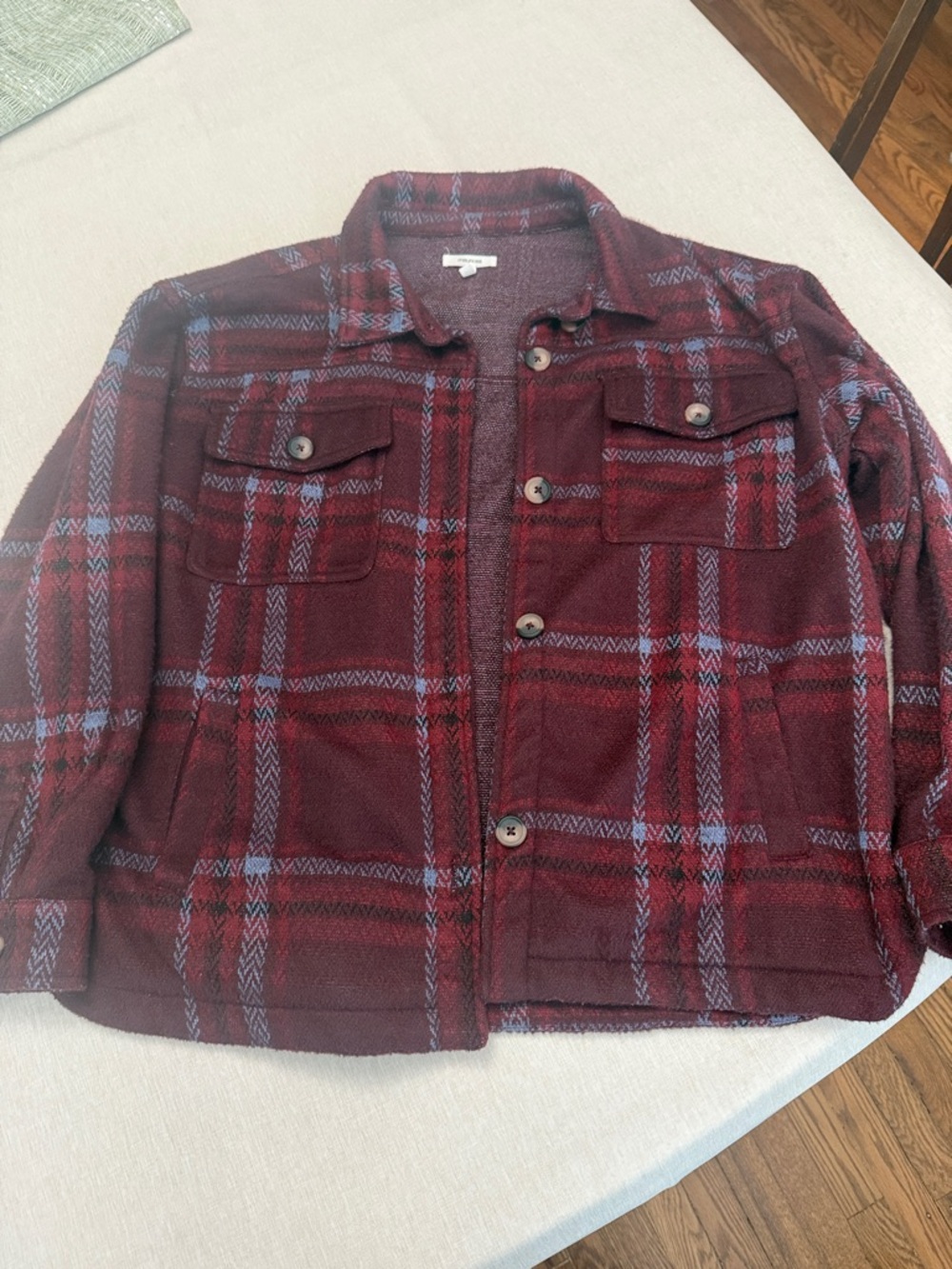Maurices Burgundy Plaid Jean Jacket